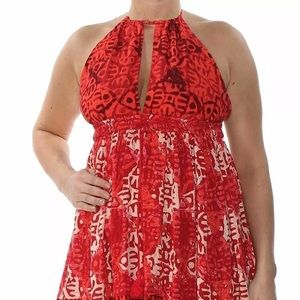 Free people red printed halter tunic top
